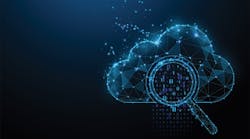 computer generated illustration of data cloud with magnifying glass highlighting data